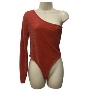 Vintage Red Sparkle Bodysuit Belita Collection USA Made Sz M One-Shoulder